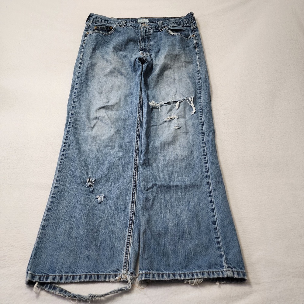 Vintage DKNY Baggy Jeans Mens 36x32 Blue Fade Distressed Skater Grunge Thrashed